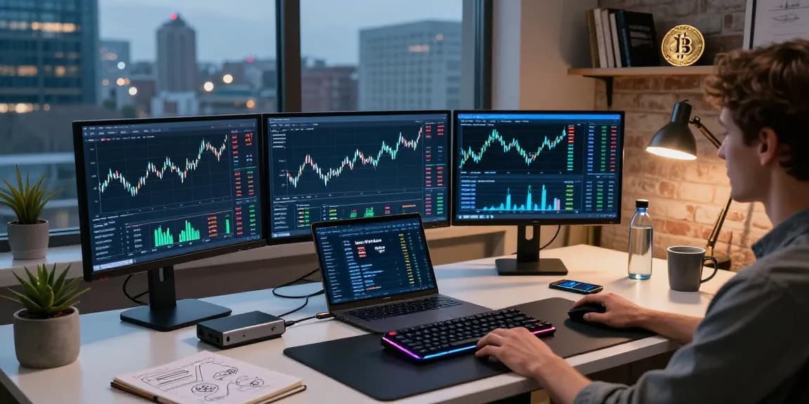Hitpaw Edimakor auf einem modernen Kryptowährungsarbeitsplatz mit Bitcoin-Preischarts, DeFi-Ansichten und sicherer Wallet-Nutzung.