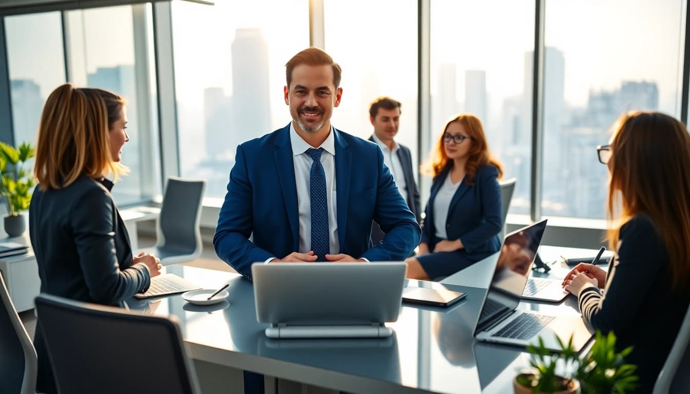 Headhunter Schweiz berät Kunden in einem modernen Büro mit dynamischem Ambiente.