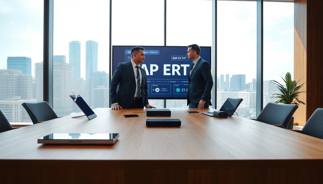 Effiziente Besprechung zur Implementierung von SAP ERP in einem modernen Buero.