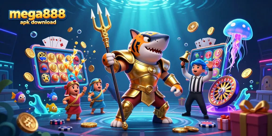 Download mega888 apk: Enjoy exciting slot games with our vibrant underwater illustration
