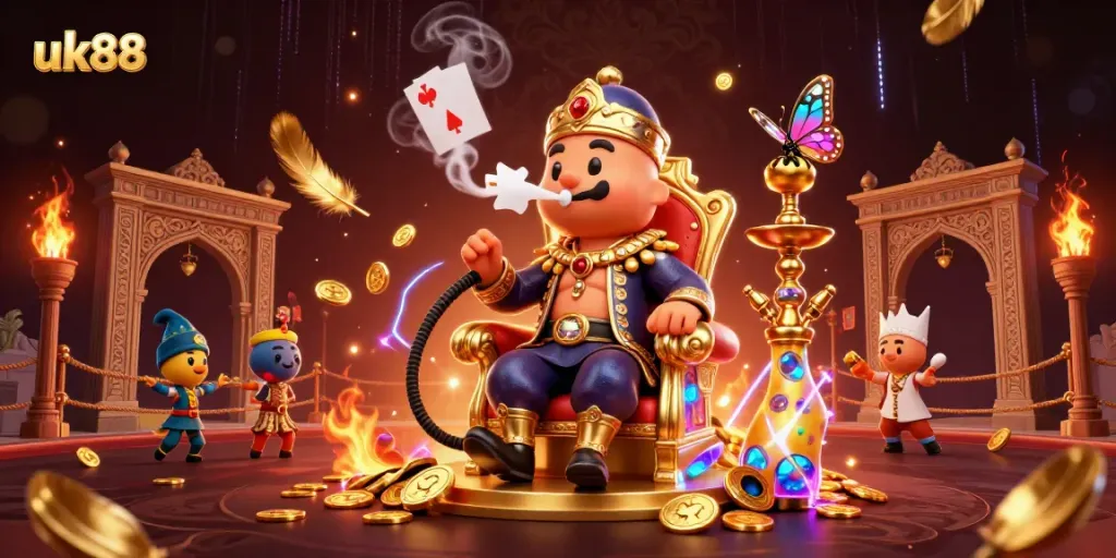 Engage in exciting online gaming at uk88, featuring a vibrant 3D casino illustration.