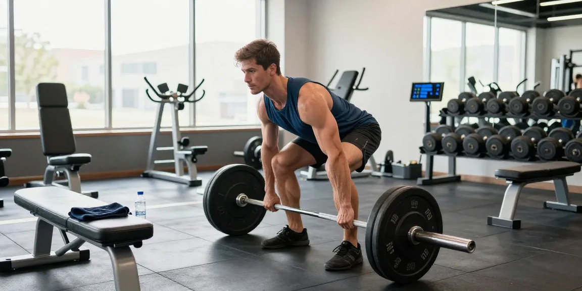 Anabolika kaufen für Muskelaufbau im modernen Fitnessstudio mit Bodybuilder beim Kreuzheben.