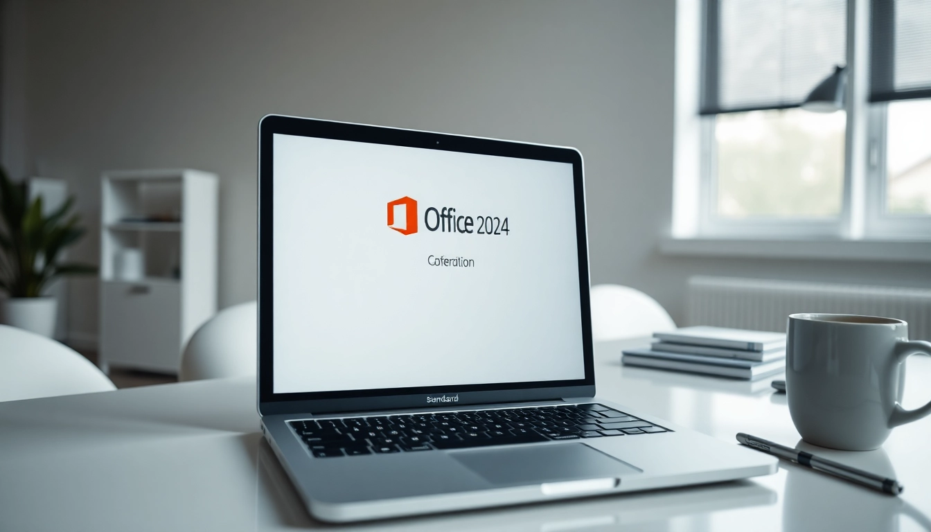 Office 2024 Standard Mac Edition kaufen auf einem modernen Schreibtisch mit einem MacBook und Büromaterial.