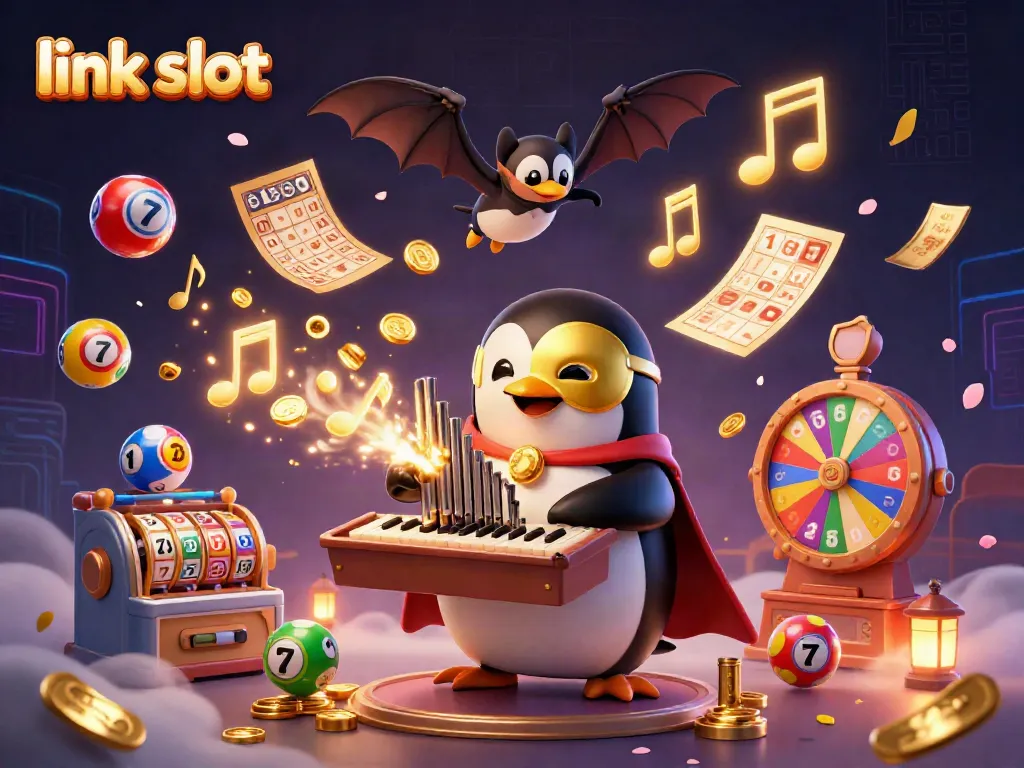 Experience the excitement of link slot with a vibrant 3D casino scene featuring winning elements.