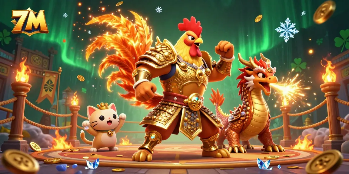 Engage in thrilling betting action with 7M as a dynamic fighting rooster and dragon inspire winning strategies!