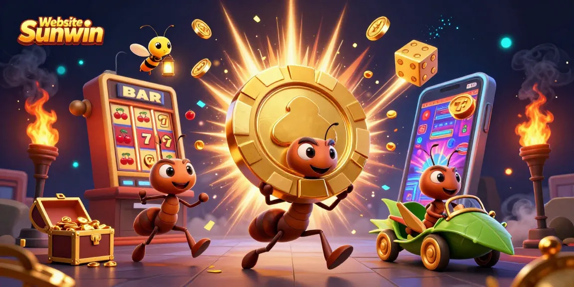 Engage with Website Sunwin's vibrant 3D illustration showcasing a casino heist with ants and exciting elements.