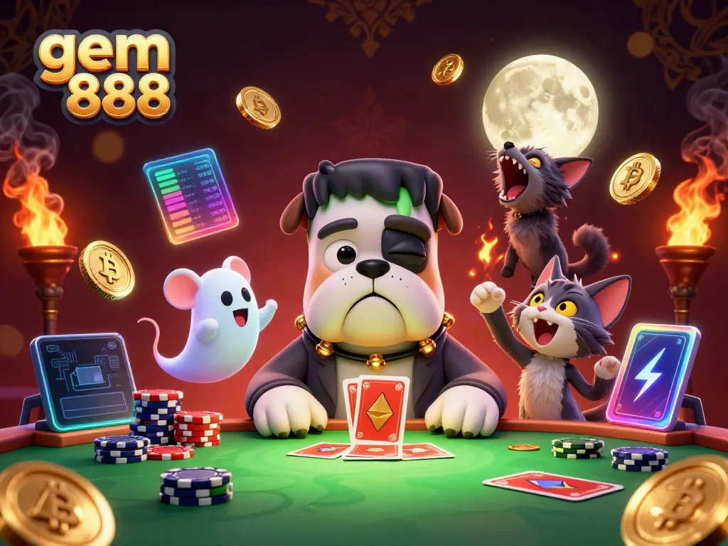 Experience exciting gameplay at gem 888 featuring lively characters, glowing coins, and vibrant casino elements.