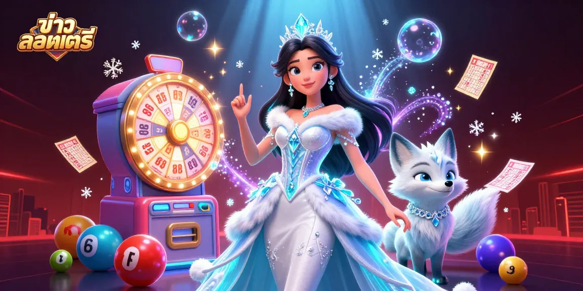 Draw lottery results today in a vibrant 3D scene with characters and gaming elements related to ข่าวลอตเตอรี่.