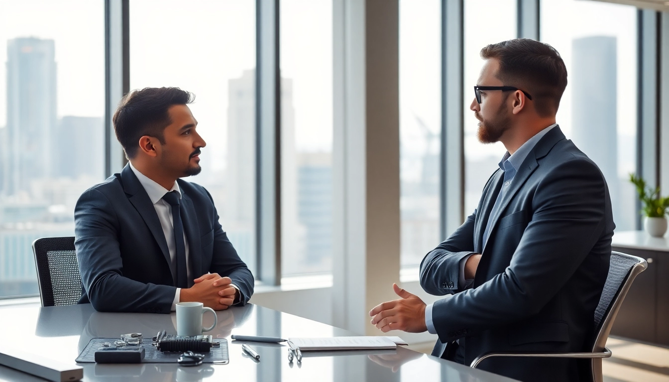 Headhunter Ingenieure führen ein Interview in modernem Büro für Ingenieurkarrieren.