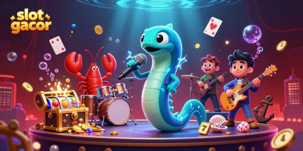 Experience thrilling slot gacor moments with electric eel DJ and vibrant underwater visuals.