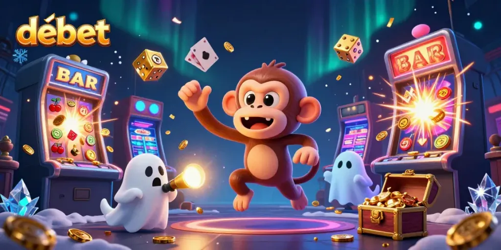 Play games with debet in this vibrant casino scene filled with golden elements and excitement.