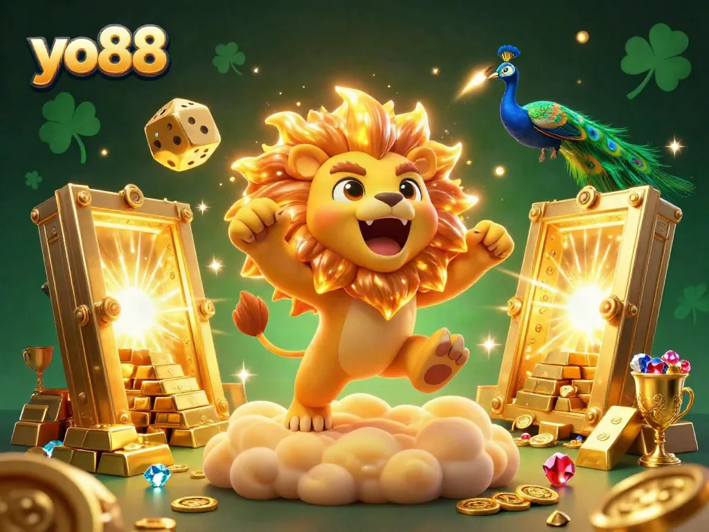 Experience the vibrant universe of yo88 casino with this thrilling 3D illustration featuring a majestic lion and cosmic elements.