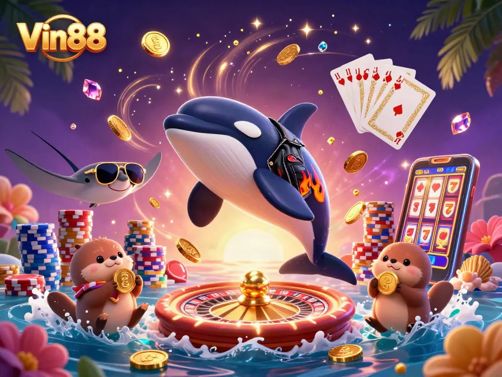 Stream and win big with Vin88's exciting casino adventures featuring vibrant characters and dynamic game elements.