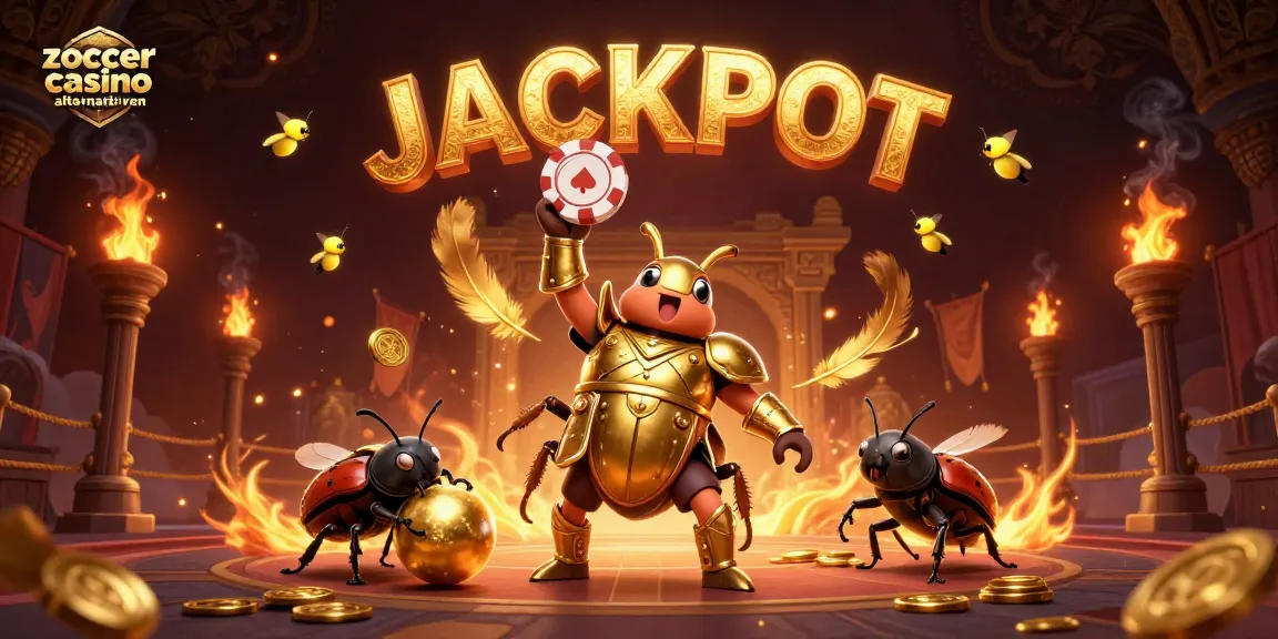 Zoccer-Casino-Alternativen, 3D-Illustration von Käfern im Casino mit Jackpot-Atmosphäre