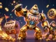 Experience the excitement of Cổng game bài đổi thưởng Sunwin with a golden gorilla mech and vibrant casino elements.